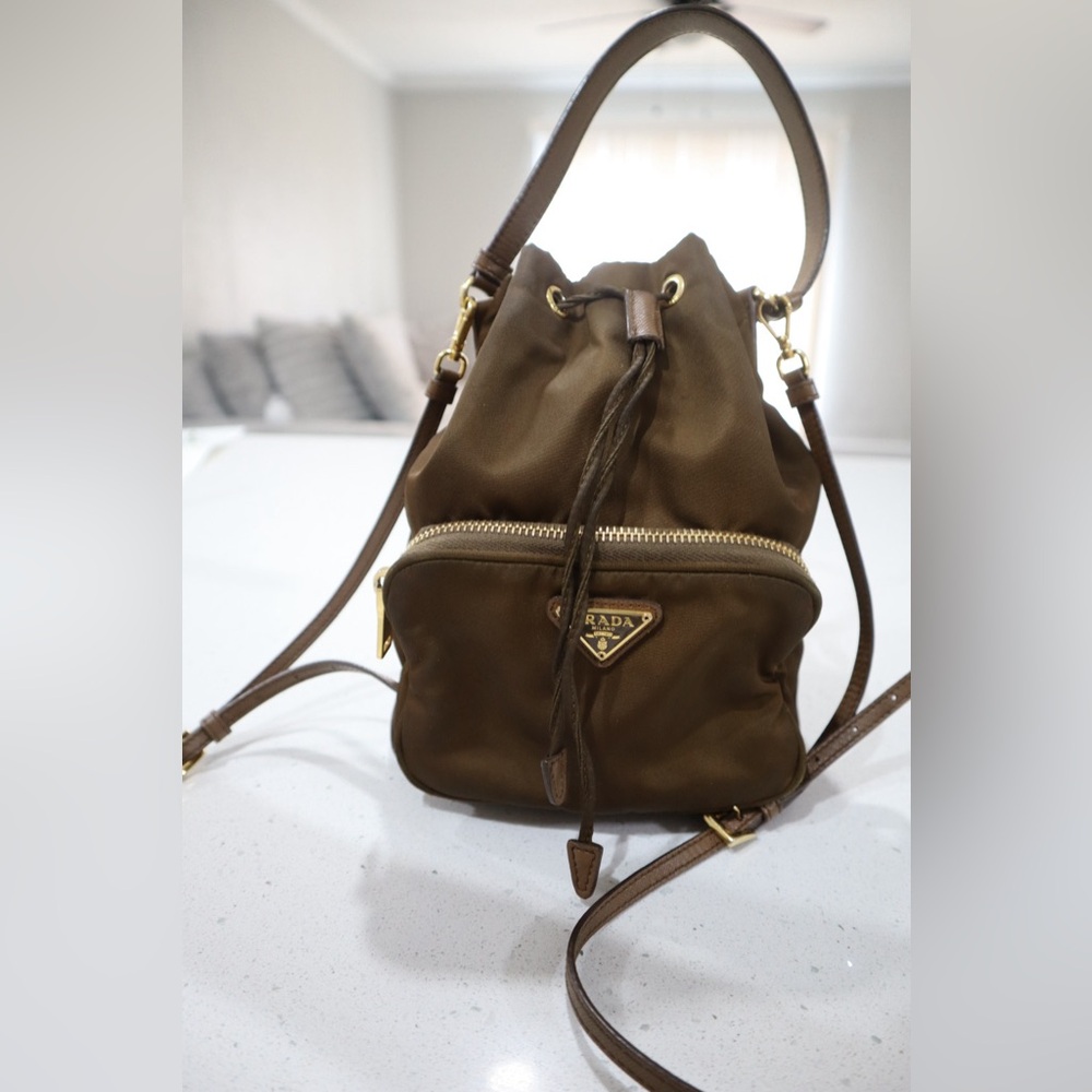 PRADA Saffiano-Trimmed Tessuto Duet Bucket Bag